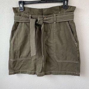 Free People Dark Green Denim Style Belted Skirt Size S EUC
